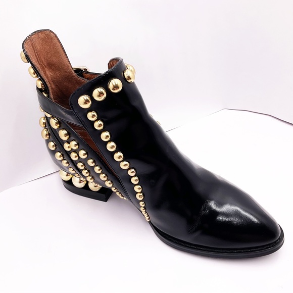 {Jeffery Campbell} Rylance Gold Studded Patent Leather Booties - Picture 7 of 16